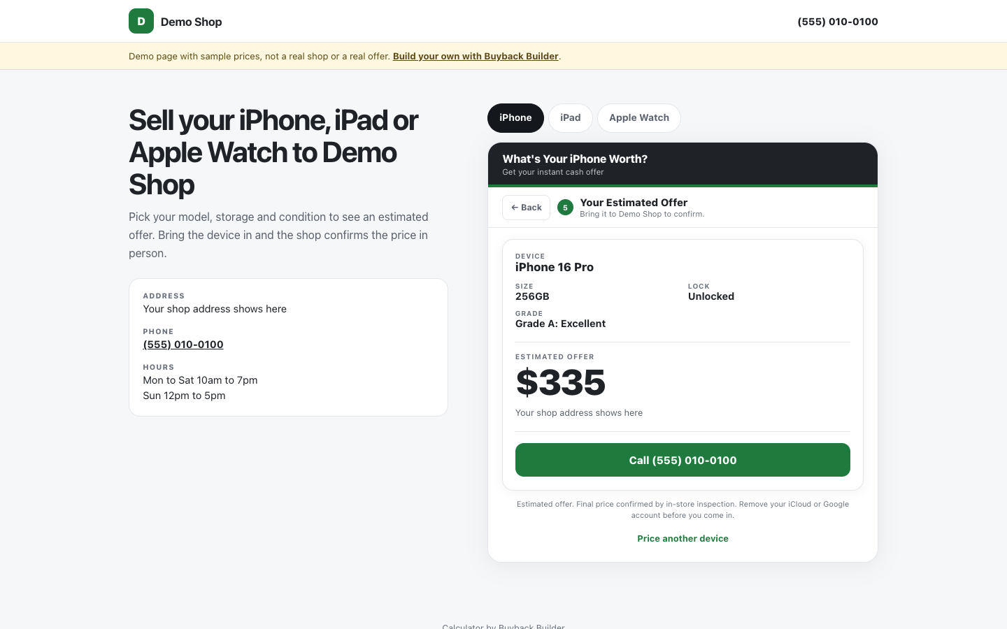 The estimated offer step on the demo shop